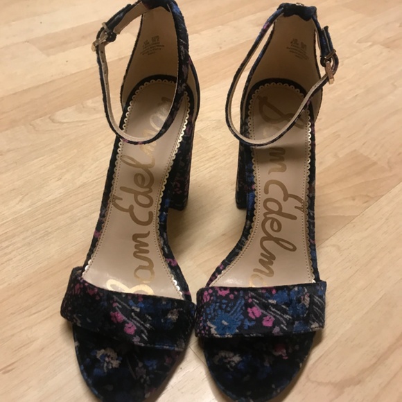 Sam Edelman Suede/velvet Floral Print Yaro Block Heels EUC - Picture 2 of 4